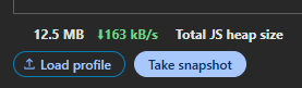 Total JS heap size de 12,5 MB après garbage collection.