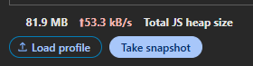 Total JS heap size de 81,9 MB avant garbage collection.